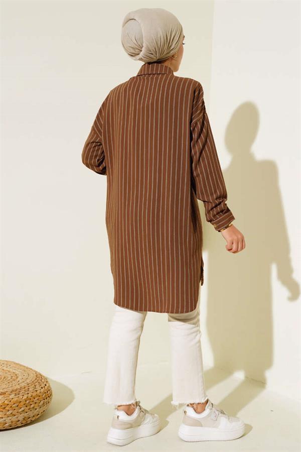 Striped Long Shirt Brown