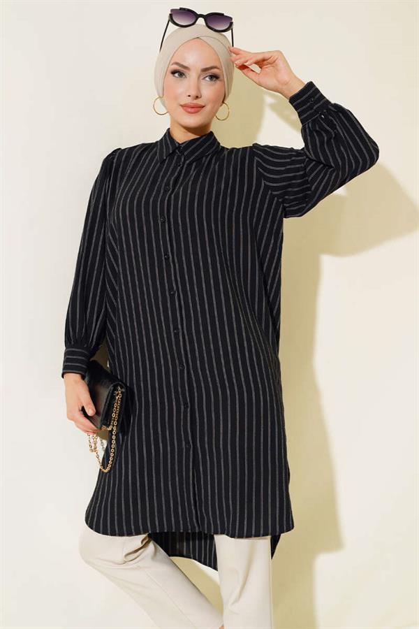 Striped Long Casual Shirt Black