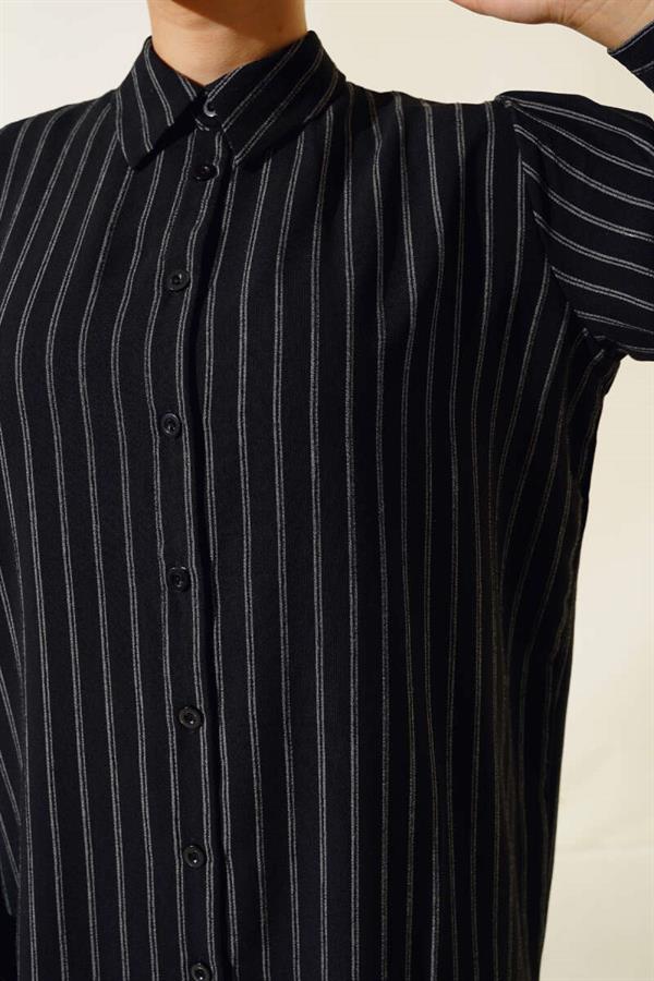 Striped Long Casual Shirt Black