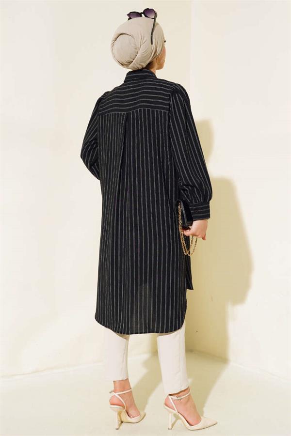 Striped Long Casual Shirt Black