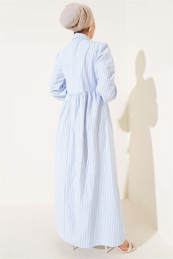 Striped Side Tie Dress Ice Blue