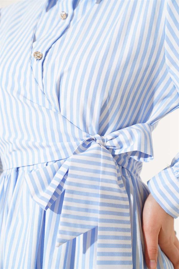 Striped Side Tie Dress Ice Blue