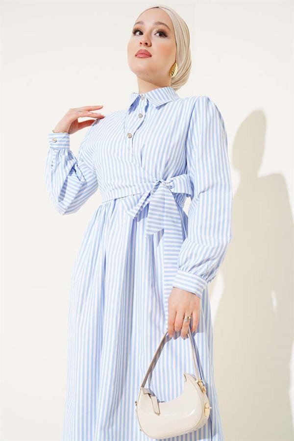 Striped Side Tie Dress Ice Blue