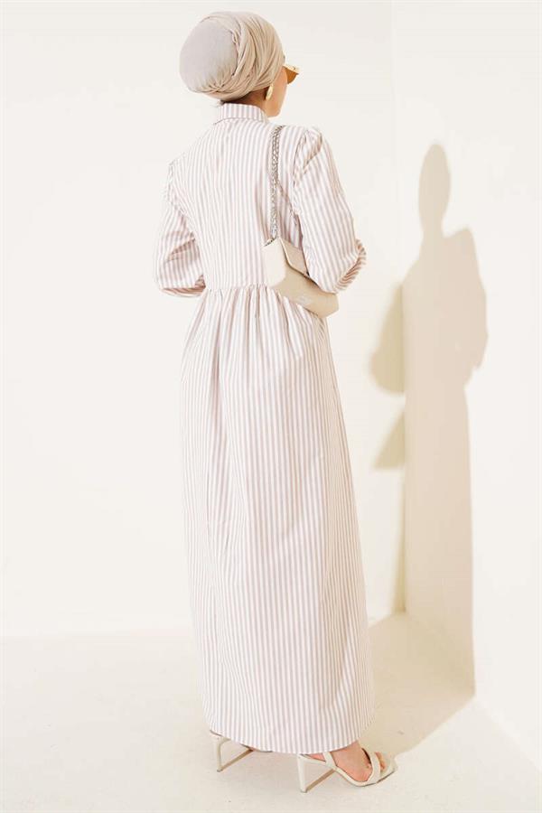 Striped Side Tie Dress Latte