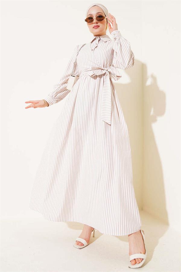 Striped Side Tie Dress Latte