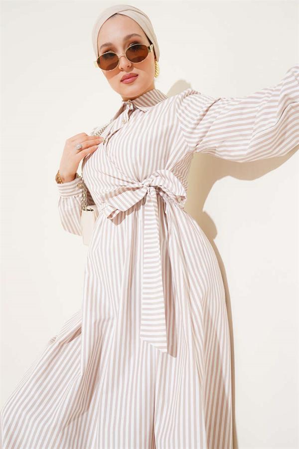 Striped Side Tie Dress Latte