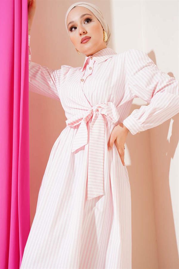 Striped Side Tie Dress Pink