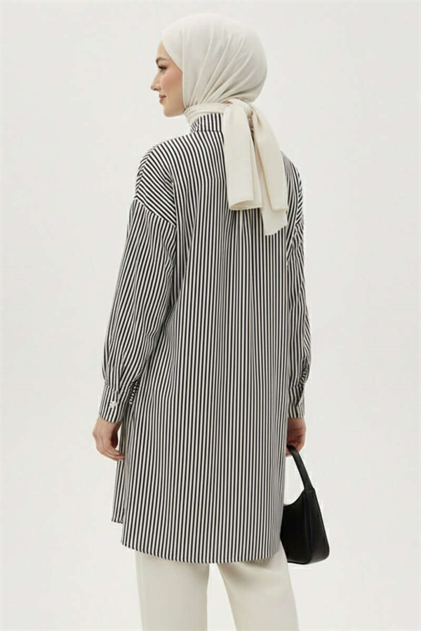 Striped Side-Tie Shirt, Black