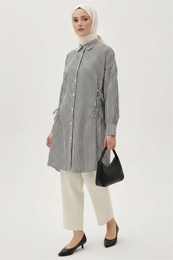 Striped Side-Tie Shirt, Black
