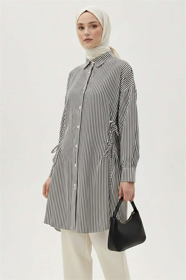 Striped Side-Tie Shirt, Black