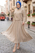 Crop Jacket and Skirt Sport 2 Piece Set Beige