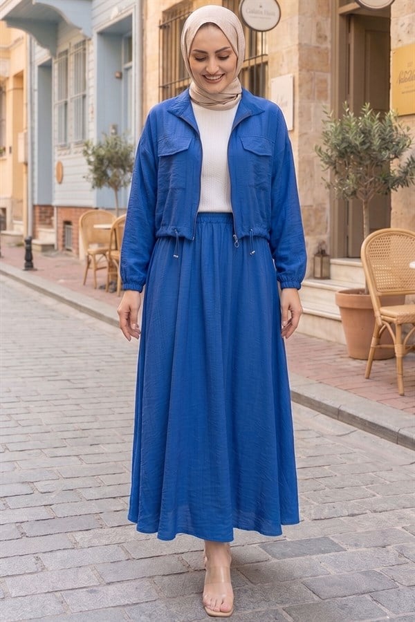 Crop Jacket and Skirt Sport Set Indigo