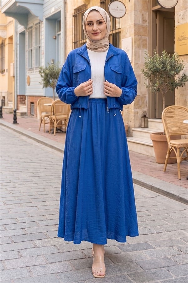 Crop Jacket and Skirt Sport Set Indigo