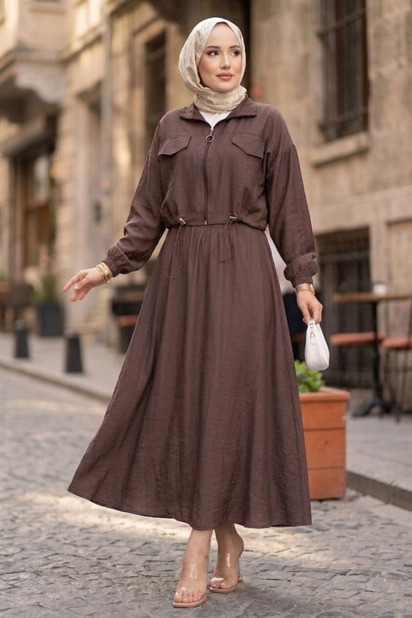 Crop Jacket and Skirt Sport Set in Coffee Brown
