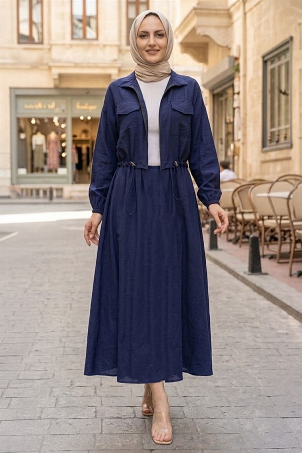 Crop Jacket and Skirt Sport 2 Piece Set Navy Blue