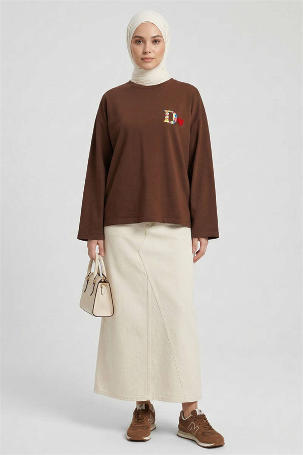 D Logo Heart Emblem Tunic Brown