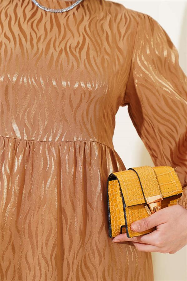 Wave Pattern Jacquard Dress Camel