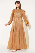 Wave Pattern Jacquard Dress Camel