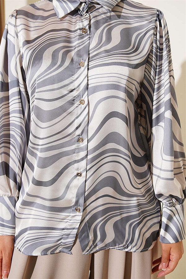 Wave Patterned Satin Shirt Grey