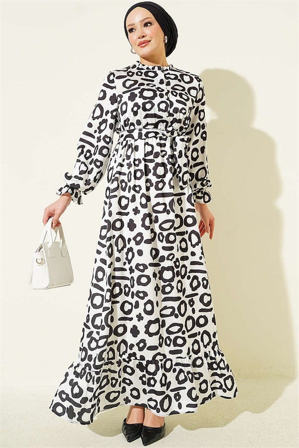 Dalmatian Patterned Satin Dress White