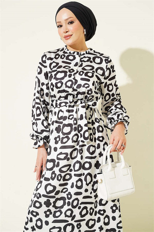 Dalmatian Patterned Satin Dress White