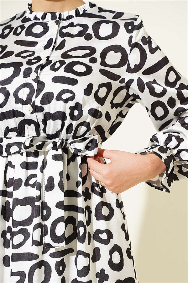Dalmatian Patterned Satin Dress White