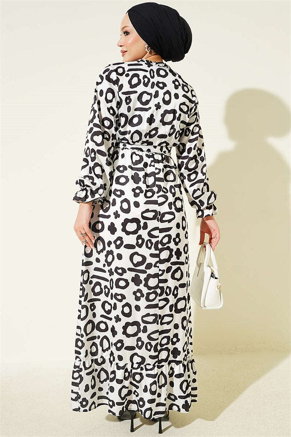 Dalmatian Patterned Satin Dress White