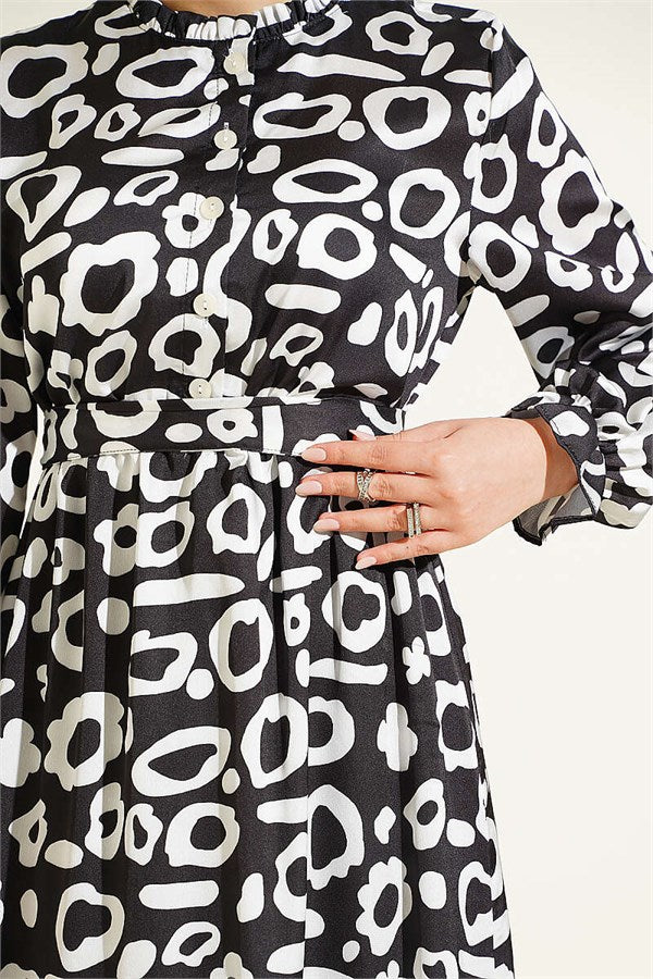 Dalmatian Patterned Satin Dress, Black