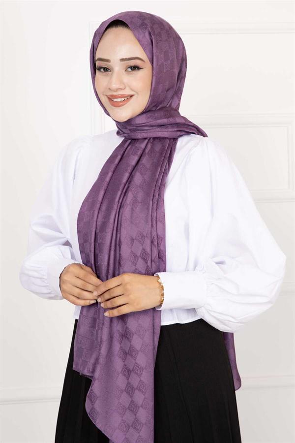 Checkerboard Patterned Hijab Shawl Lilac