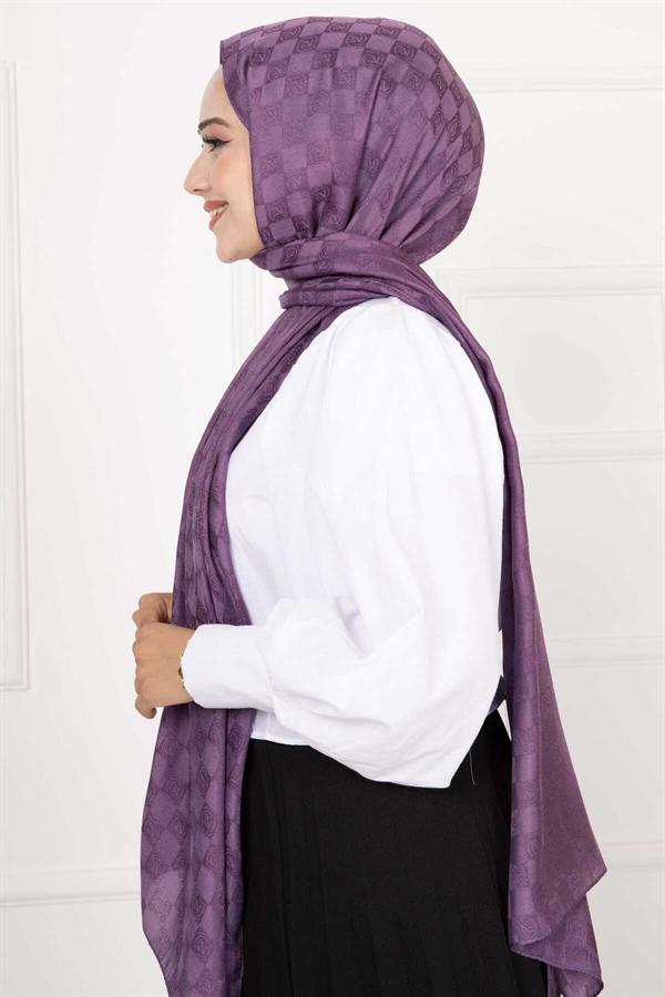 Checkerboard Patterned Hijab Shawl Lilac