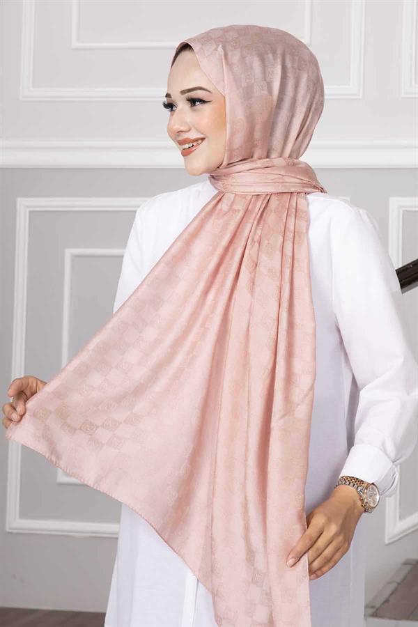 Checkerboard Patterned Hijab Shawl Powder