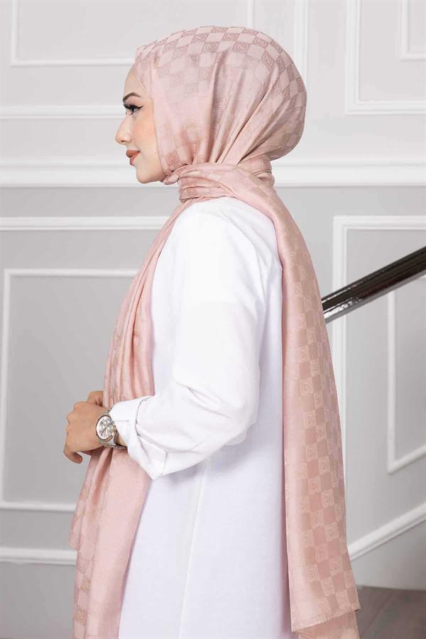 Checkerboard Patterned Hijab Shawl Powder