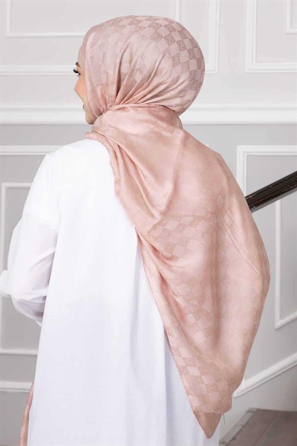 Checkerboard Patterned Hijab Shawl Powder