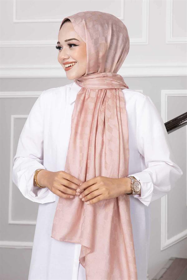 Checkerboard Patterned Hijab Shawl Powder