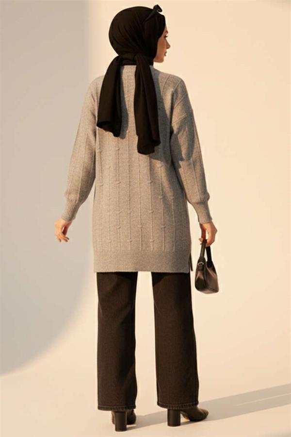 Drop Pattern Soft Knitted Sweater Gray