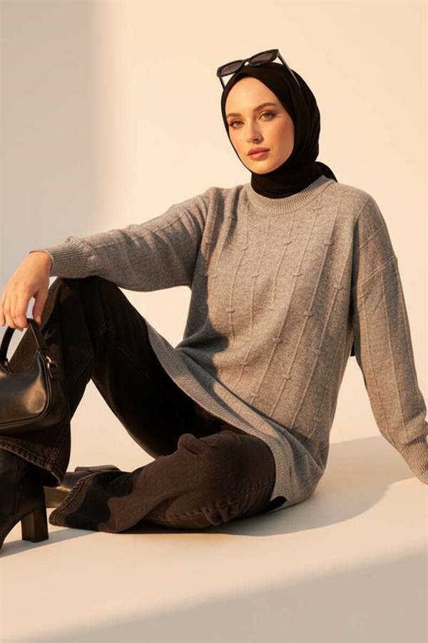 Drop Pattern Soft Knitted Sweater Gray