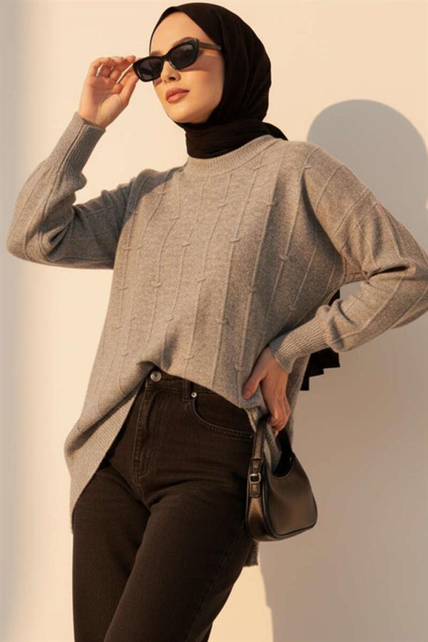 Drop Pattern Soft Knitted Sweater Gray