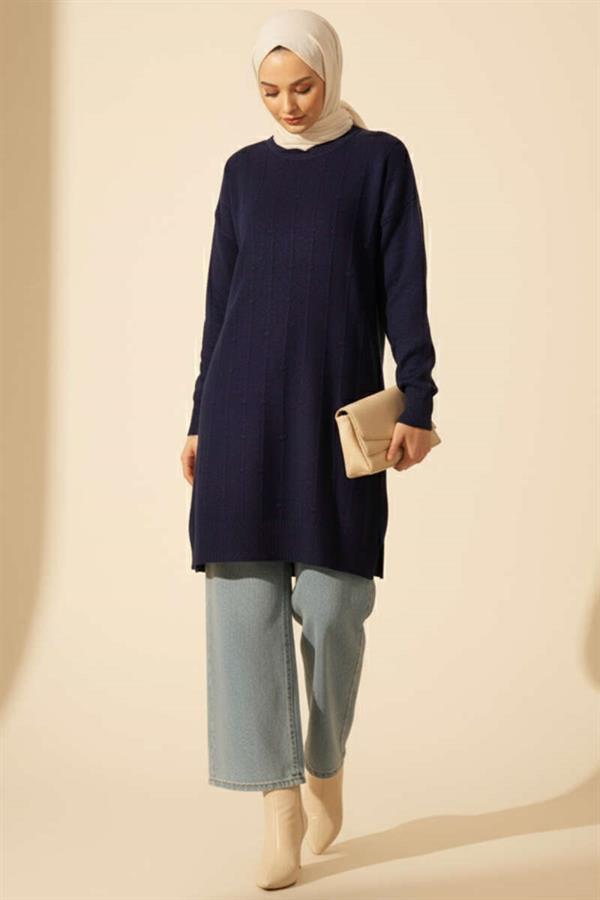 Drop Pattern Soft Knit Sweater Navy Blue