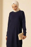 Drop Pattern Soft Knit Sweater Navy Blue
