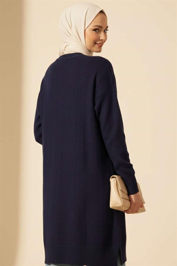 Drop Pattern Soft Knit Sweater Navy Blue