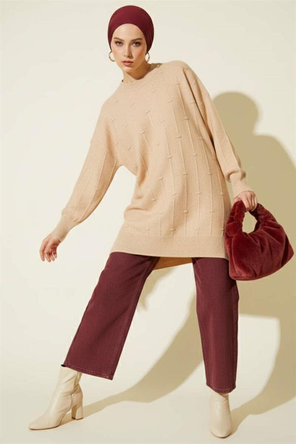 Drop Pattern Soft Knit Sweater Latte
