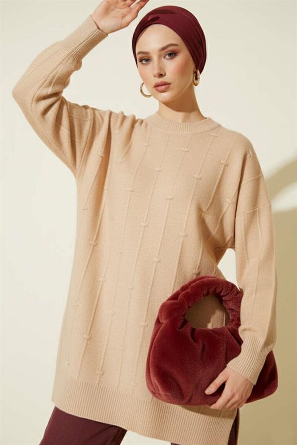 Drop Pattern Soft Knit Sweater Latte