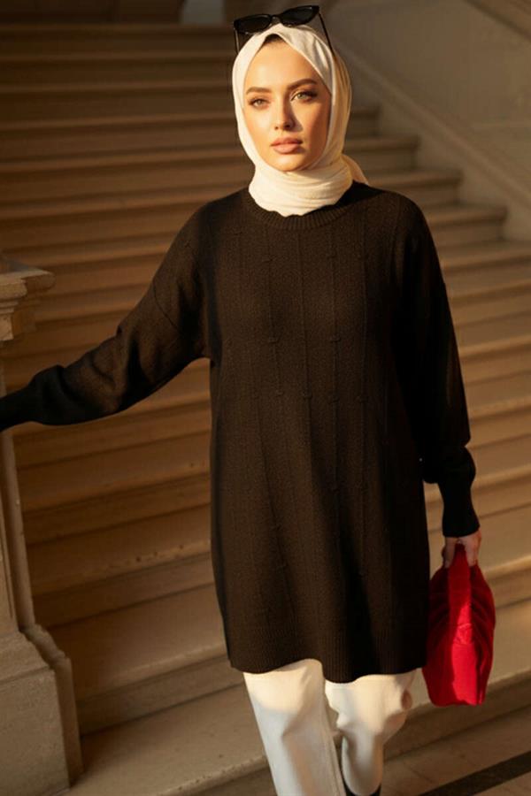 Drop Pattern Soft Knitwear Sweater Black
