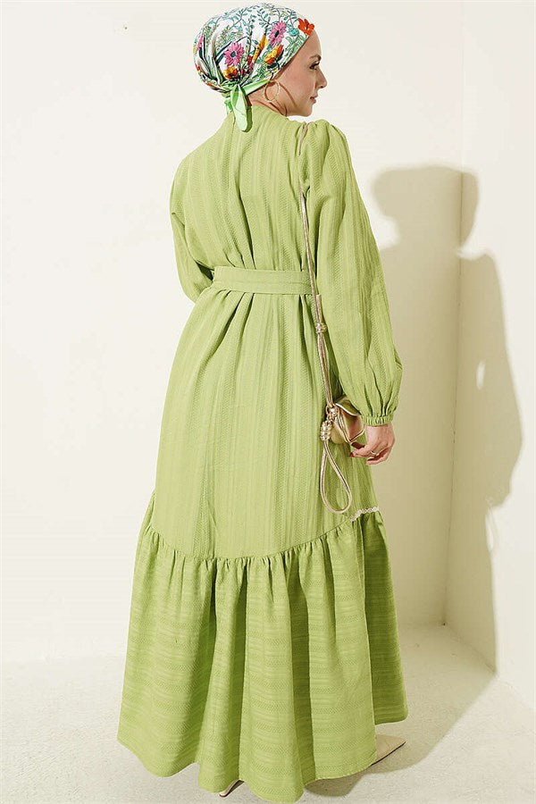 Green Dress with Lace Detail and Elastic Ankle Straps