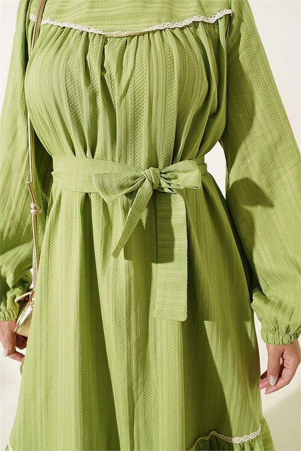 Green Dress with Lace Detail and Elastic Ankle Straps