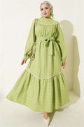 Green Dress with Lace Detail and Elastic Ankle Straps
