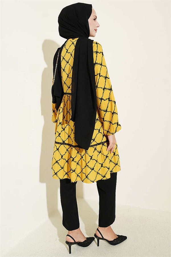 Lace Detail Tunic with Elasticated Ankles, Yellow