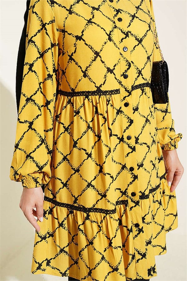 Lace Detail Tunic with Elasticated Ankles, Yellow