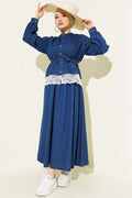 Denim 2 Piece Set with Lace Detail Skirt, Blue
