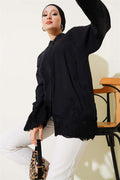 Lace Detailed Hidden Button Shirt Black